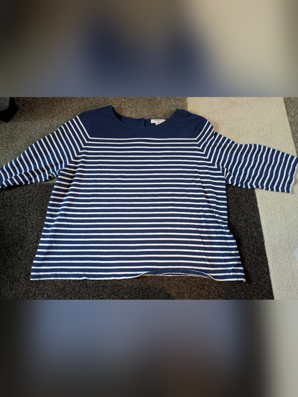 Navy And White Striped 3/4 Sleeve Top
